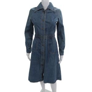 Clouds Womens Shirt Dress Dark Blue Collared Long Sleeve Knee Length Size 12